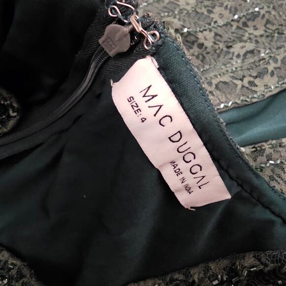 Mac Duggal 93676 Beaded Lace Long Sleeve Formal Gown Dress Green Size 4 - Picture 9 of 10